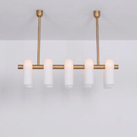 Candelabru modern cu 10 brate din alama masiva si abajururi din sticla opal, Odyssey Linear SM, B144 SchwungHome