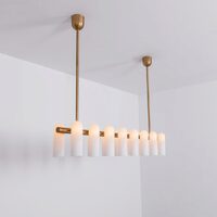 Candelabru modern cu 16 brate din alama masiva si abajururi din sticla opal, Odyssey Linear LG, B158 SchwungHome