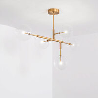 Plafoniera moderna cu 5 brate din alama masiva si abajururi din sticla suflata, Axis, B176 SchwungHome