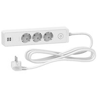Prelungitor electric, 3 prize + 2 USB-A si intrerupator, cablu 3 metri, Schneider Electric ST943U3W