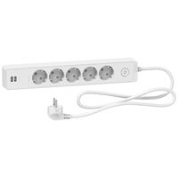 Prelungitor electric, 5 prize + 2 USB si intrerupator, cablu 1.5 metri, Schneider Electric ST943U1W